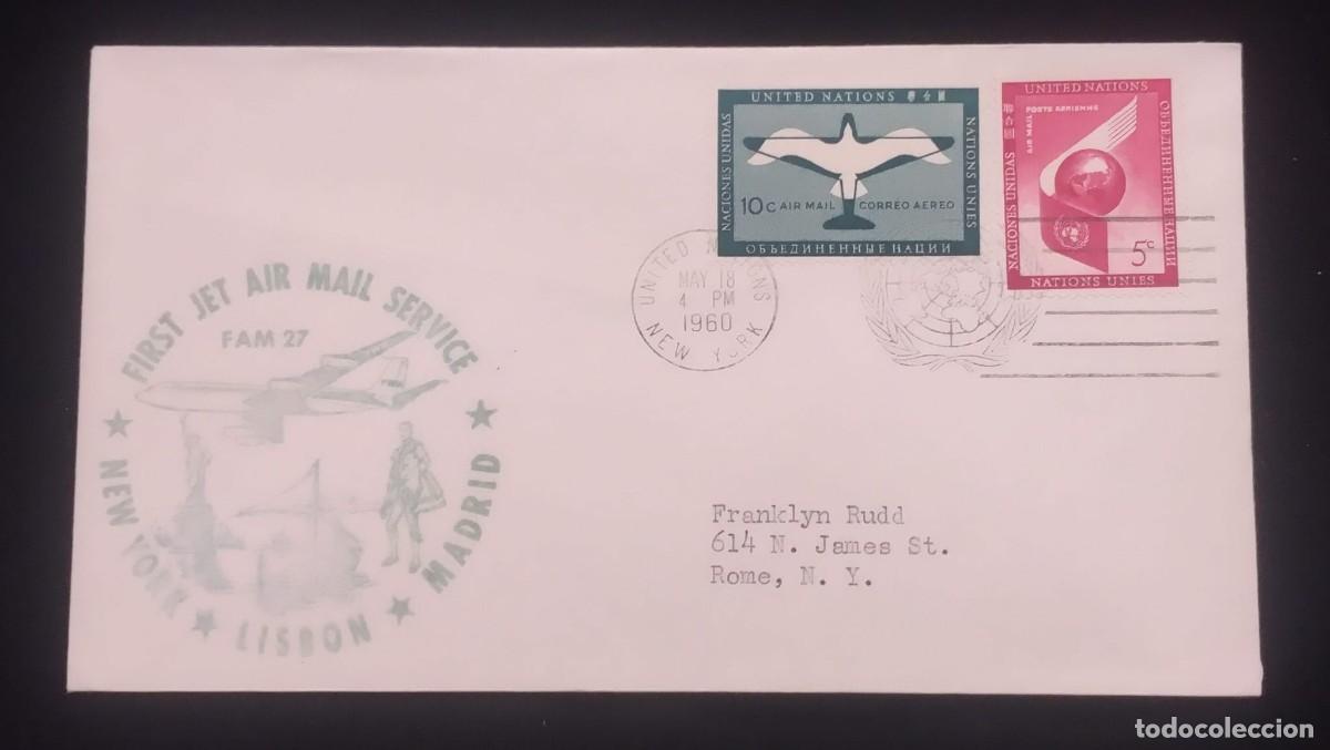 Sellos: TS) 1960 UNITED STATES, CANCELLATION STAMP,FIRST JET AIRMAIL SERVICE FAM-27 NEW YORK &ndash; LISBON &ndash; MADR