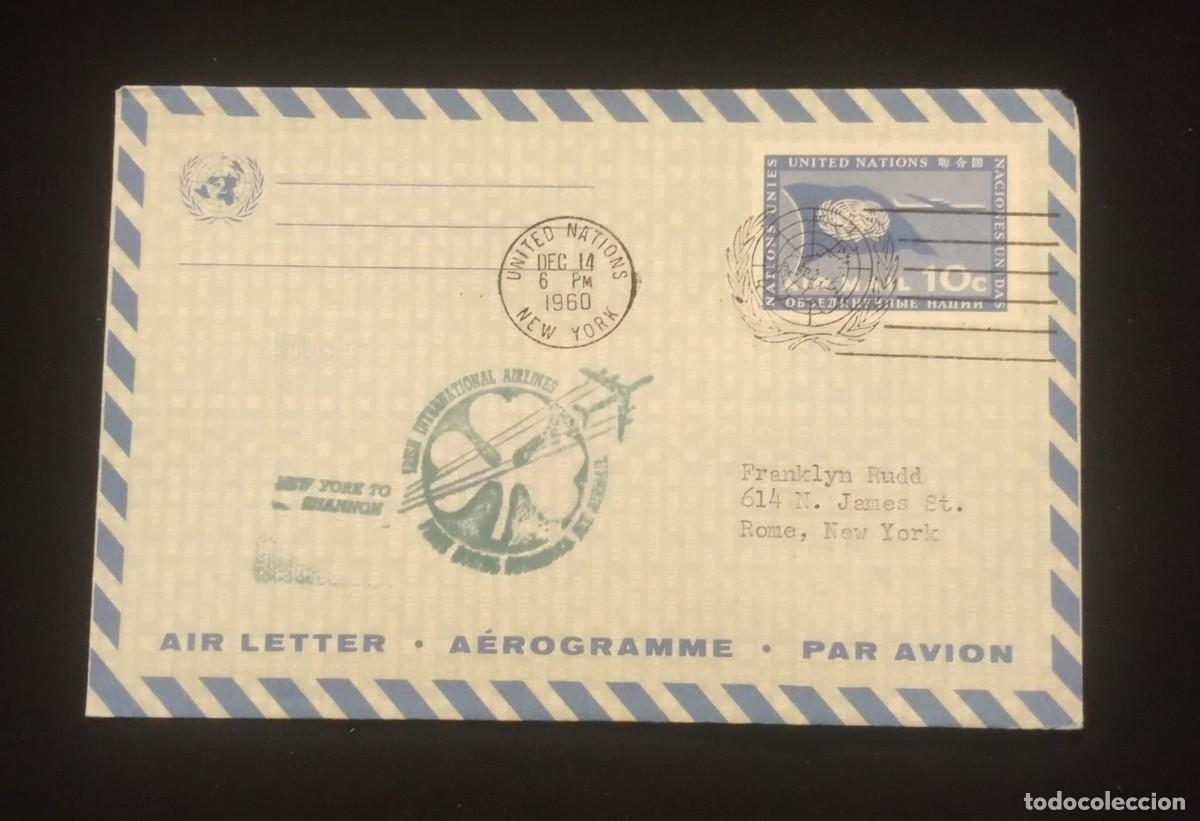 Sellos: TS) 1960 UNITED STATES,AEROGRAM,CANCELLATION STAMP,FIRST JET FLIGHT NEW YORK - SHANNON.