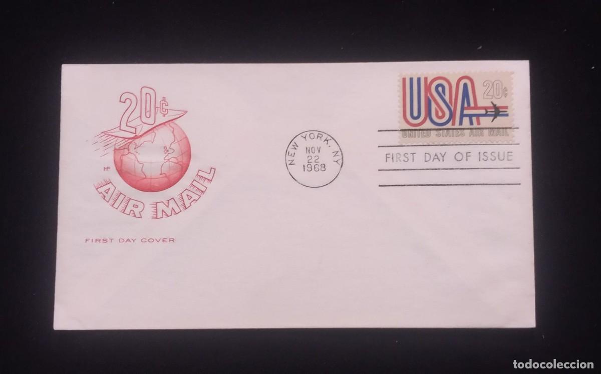 Sellos: TS) 1968 UNITED STATES, FDC, AIRMAIL.