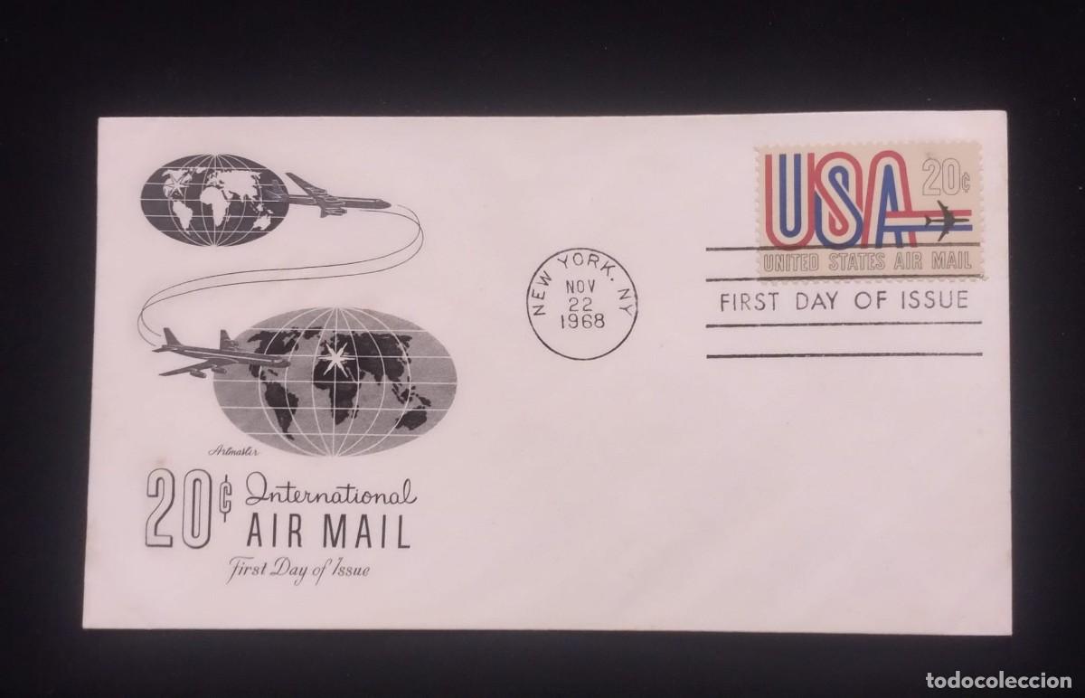 Sellos: TS) 1968 UNITED STATES, FDC, AIRMAIL, WITH TWO OVAL WORLD MAPS FEATURING COORDINATE GRIDS AND TWO CO