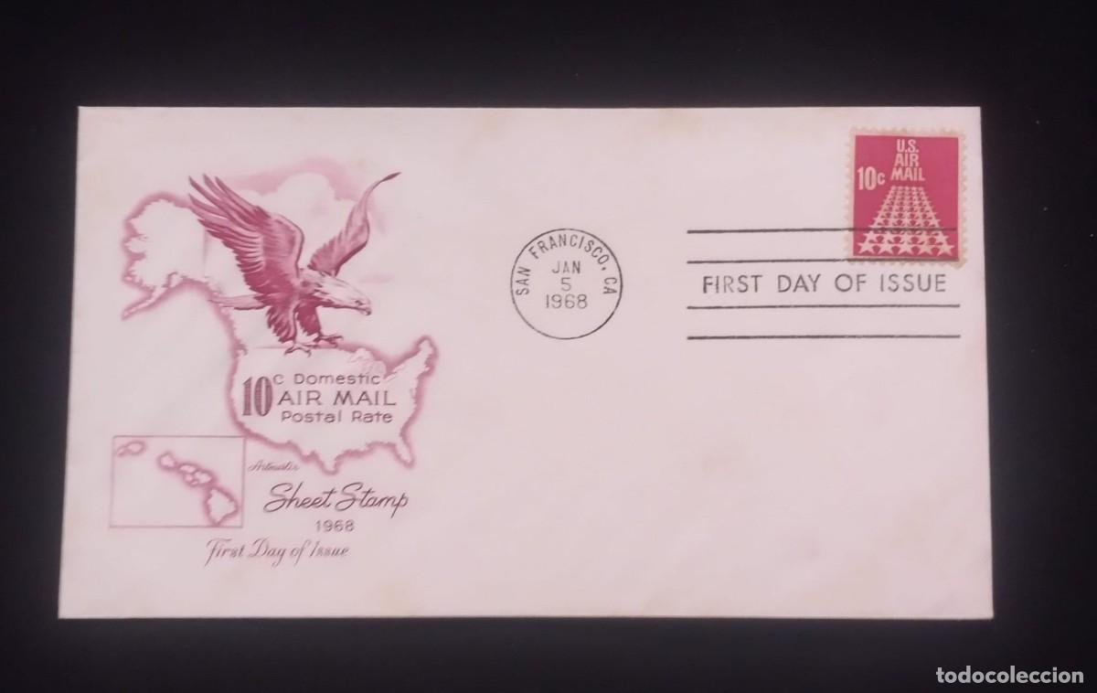 Sellos: TS) 1968 UNITED STATES, FDC, AIRMAIL, SHEET STAMP.