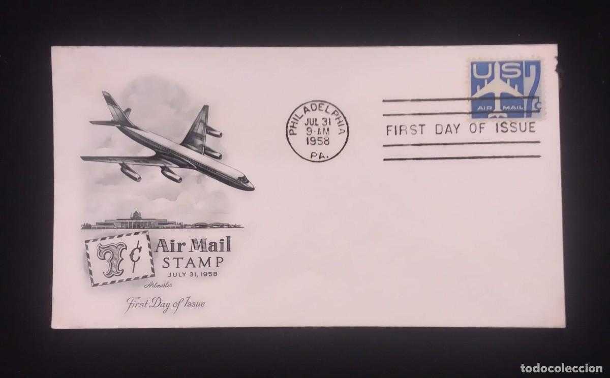 Sellos: TS) 1958 UNITED STATES,FDC,AIRMAIL,JET AIRLINER.