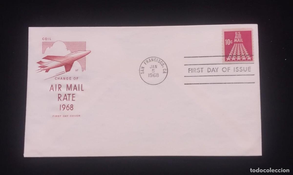 Sellos: TS) 1968 UNITED STATES, FDC, AIRMAIL,WITH A PLANE TAKING OFF.