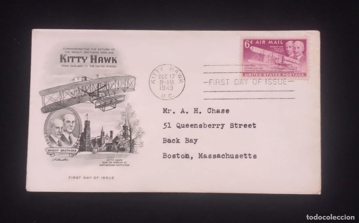 Sellos: TS) 1949 UNITED STATES, FDC,COMMEMORATING THE RETURN OF THE WRIGHT BROTHERS AIRPLANE KITTY HAWK FROM