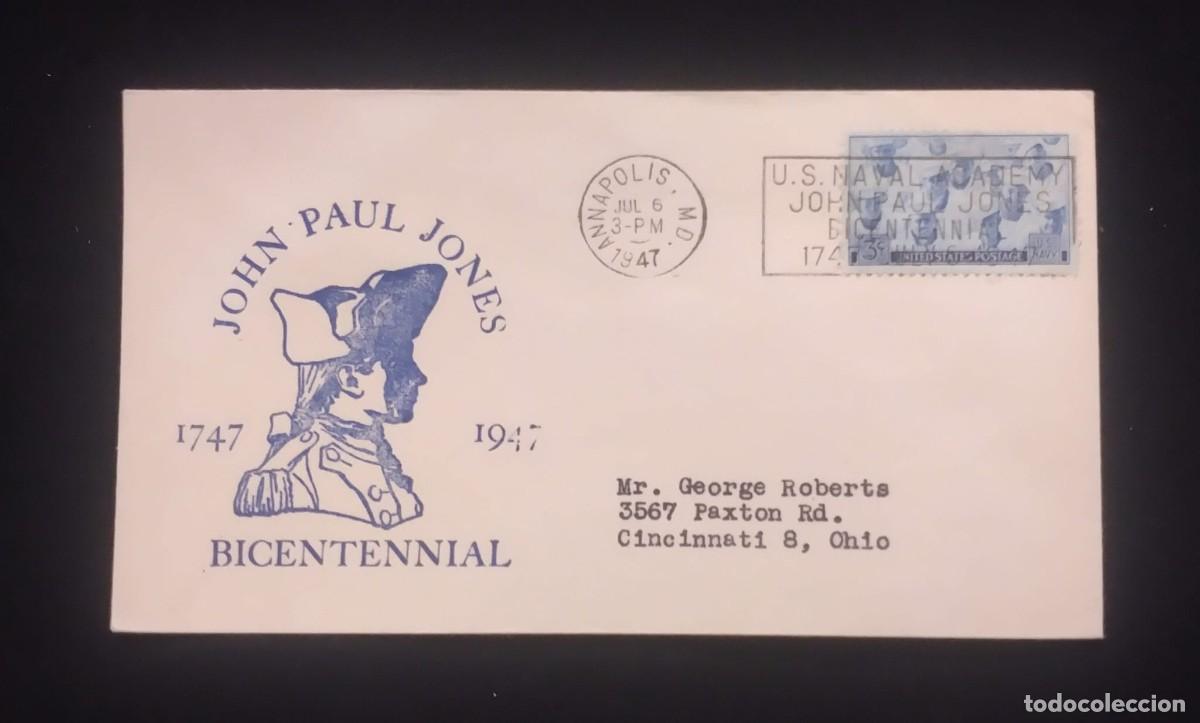 Sellos: TS) 1947 UNITED STATES, SLOGAN CANCELLATION,BICENTENNIAL OF THE BIRTH OF JOHN PAUL JONES, NAVAL HERO