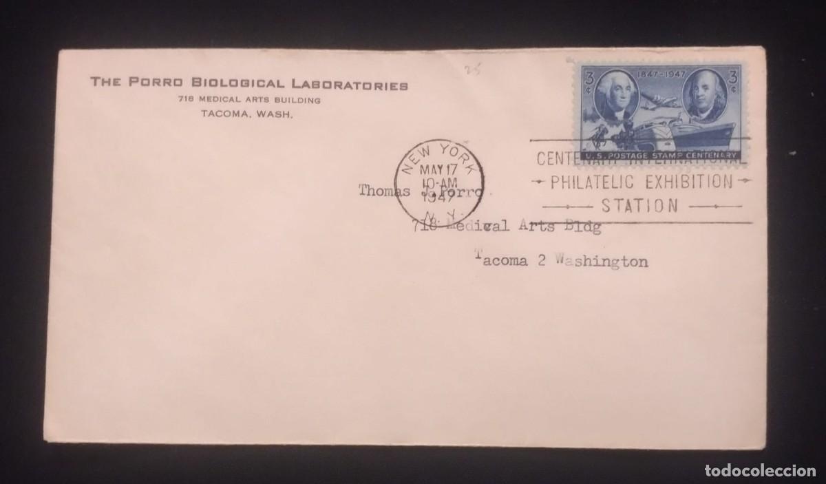 Sellos: TS) 1949 UNITED STATES, SLOGAN CANCELLATION, WITH THE CENTENARY OF THE POSTAGE STAMP 1847&ndash;1947, FEAT