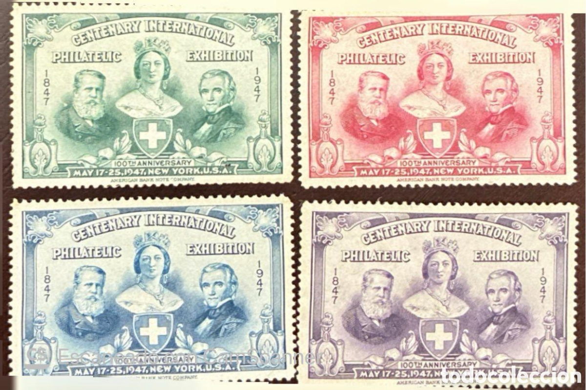 Sellos: CA)United States, 1936, International Philatelic Exhibition New York. Set of four commemorative labe