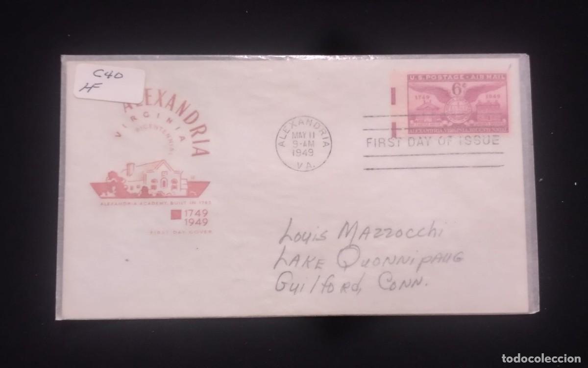 Sellos: TS) 1949 UNITED STATES, FDC, AIRMAIL, WITH HOME OF JOHN CARLYLE, ALEXANDRIA VIRGINIA BICENTENNIAL, G