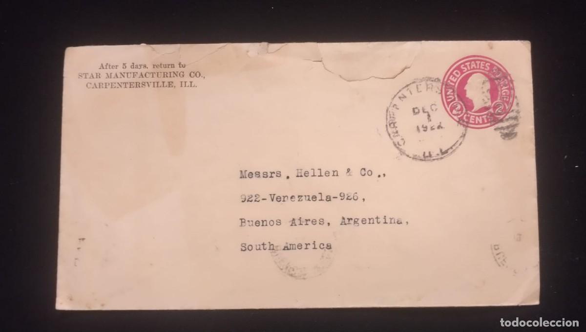 Sellos: TS) 1922 UNITED STATES, COVER SENT FROM CARPENTERSVILLE TO BUENOS AIRES, WITH GEORGE WASHINGTON STAM