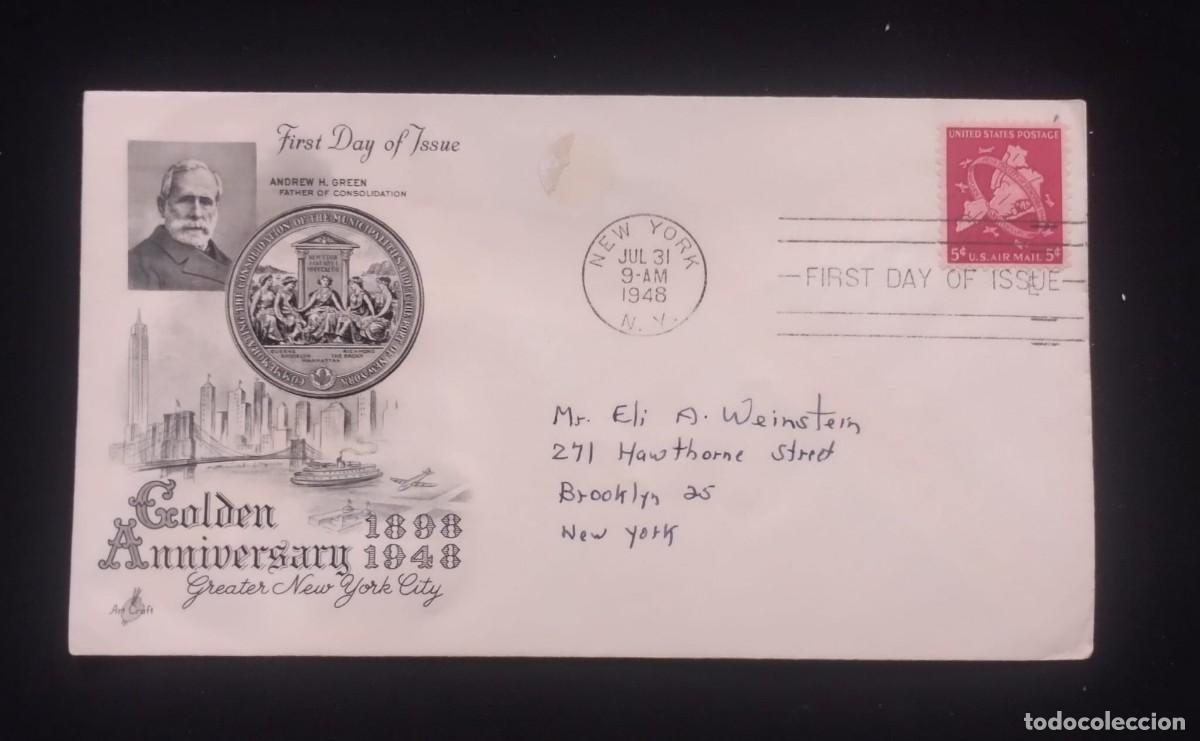 Sellos: TS) 1948 UNITED STATES, FDC,AIRMAIL, COMMEMORATING THE CONSOLIDATION OF THE MUNICIPALITIES ABOUT THE