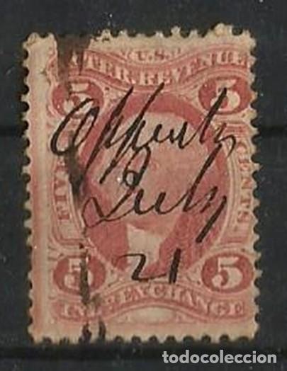 Sellos: EEUU - 1862 - INTERNAL REVENUE - WASHINGTON 5 CENTS - CANCELACI&Oacute;N A TINTA FIRMADA