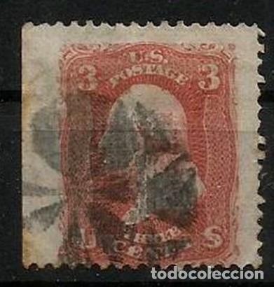 Sellos: EEUU - 1867 - WASHINGTON - PARRILLA 13 X 9 MM - CIRCULADO EN FLOR - AMPLIO MARGEN