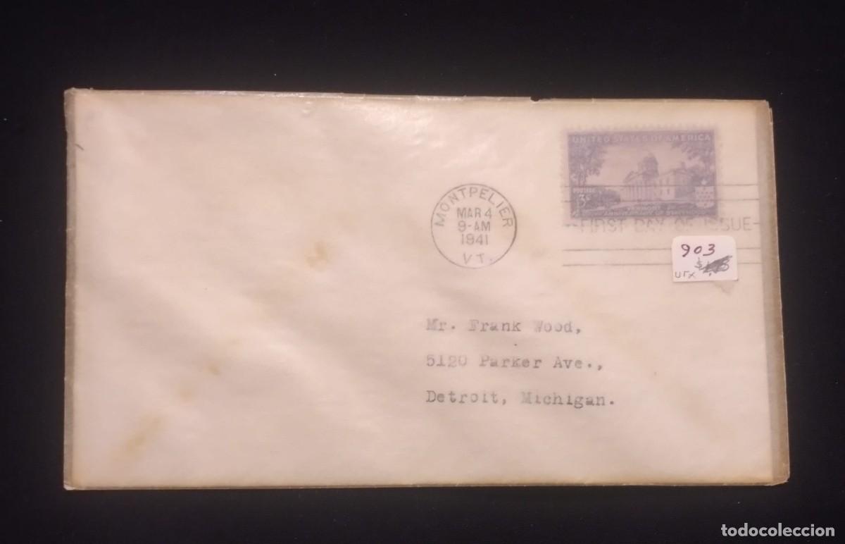 Sellos: TS) 1941 UNITED STATES, FDC,150TH ANNIVERSARY OF THE STATE OF VERMONT,VF.