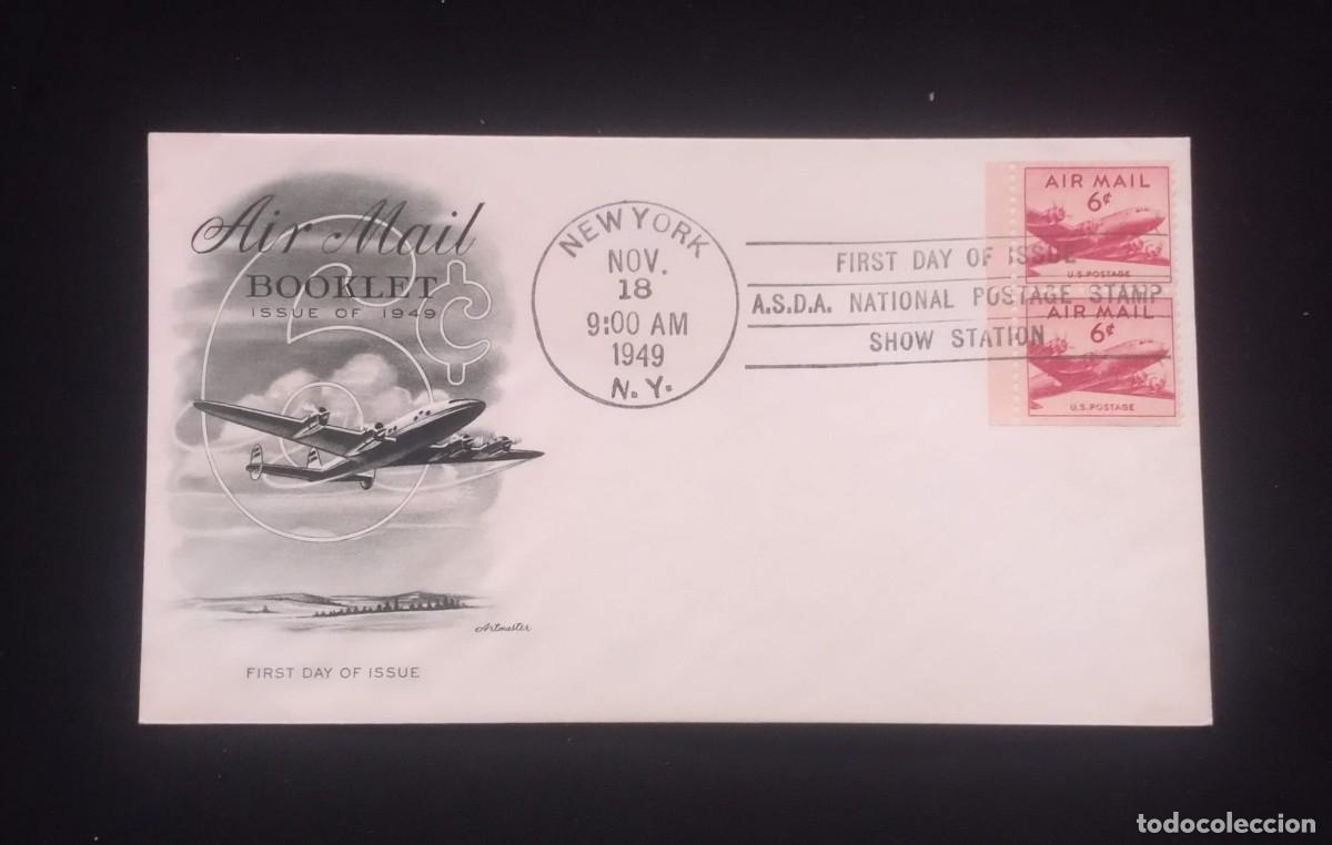 Sellos: TS) 1949 UNITED STATES, FDC, AIRMAIL BOOKLET, WITH THE DOUGLAS DC-4 SKYMASTER,XF.