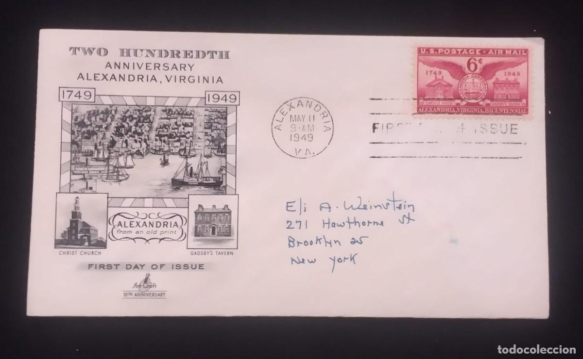 Sellos: TS) 1949 UNITED STATES, AIRMAIL, FDC, TWO HUNDREDTH ANNIVERSARY ALEXANDRIA, VIRGINIA,VF.