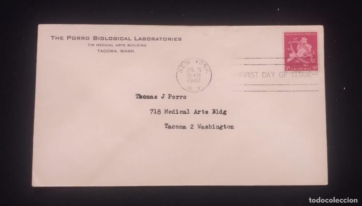 Sellos: TS) 1948 UNITED STATES, AIRMAIL, FDC,COVER SENT FROM THE PORRO BIOLOGICAL LABORATORIES, WITH THE MAP