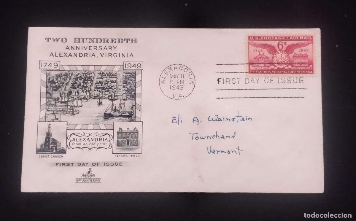 Sellos: TS) 1949 UNITED STATES, ARMAIL, FDC,WITH THE HOME OF JOHN CARLYLE, ALEXANDRIA SEAL, GADSBY'S TAVERN,