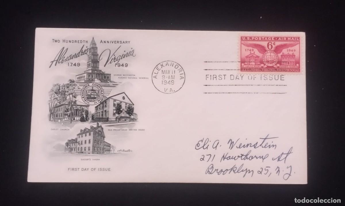 Sellos: TS) 1949 UNITED STATES, AIRMAIL,FDC, WITH THE TWO HUNDREDTH ANIIVERSARY ALEXANDRIA,VIRGINIA,CIRCULAT