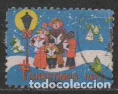 Sellos: ESTADOS UNIDOS, VI&Ntilde;ETA, NAVIDAD 1972, NI&Ntilde;OS CANTANDO VILLANCICOS A LA LUZ DE UNA FAROLA, USADA