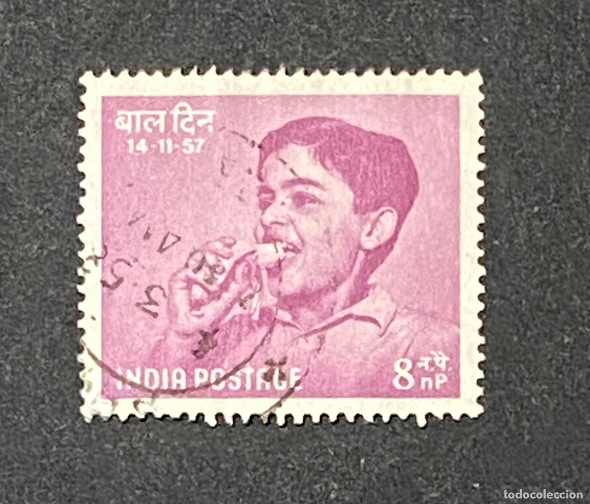 Sellos: Francobollo India 1957 Childrens Day Giornata Bambini 8 nP Viola Usato - India Post