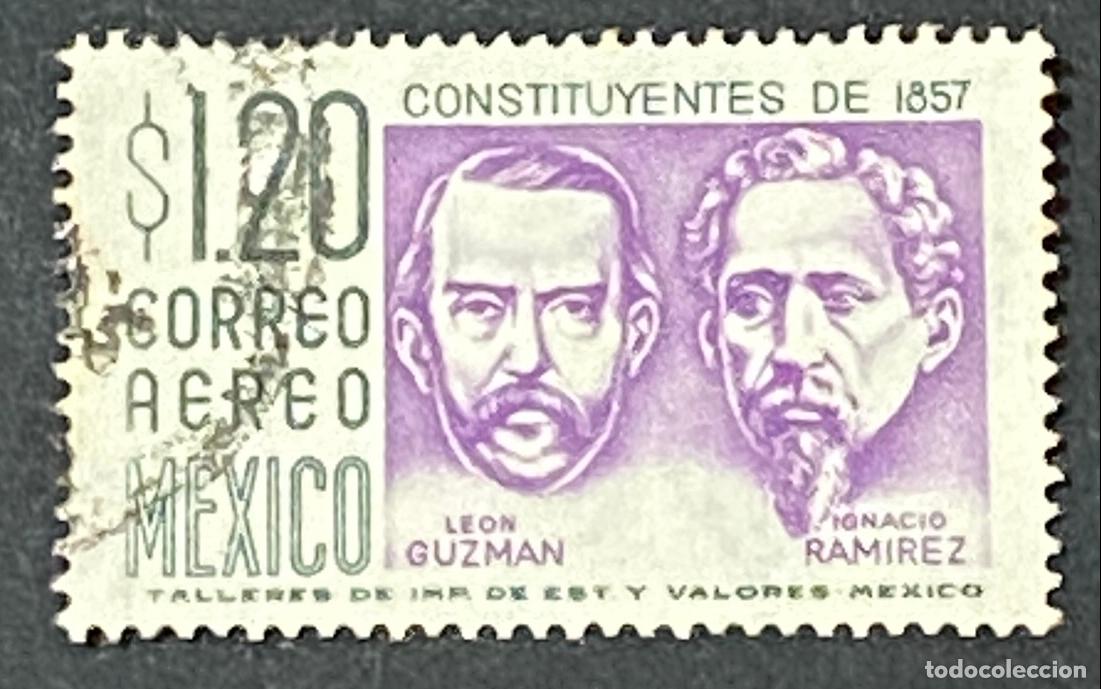 Sellos: Francobollo Messico 1957 Constituyentes Guzman Ramirez Correo Aereo $1.20 Usato - Correos de Mexico
