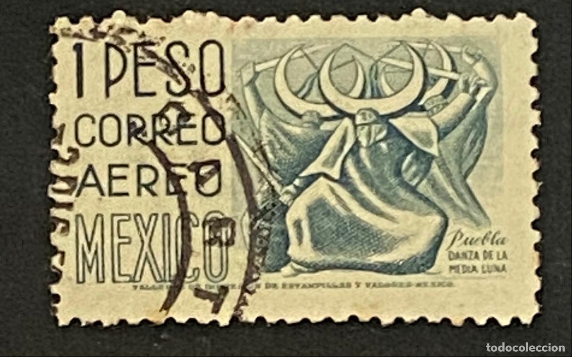 Sellos: Francobollo Messico 1950 Danza de la Media Luna Puebla Correo Aereo 1 Peso Usato - Correos de Mexico