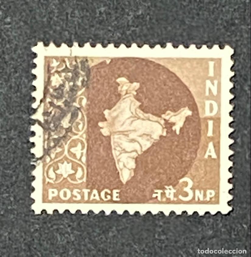 Sellos: Francobollo India 1957 Mappa dell India 3 nP Marrone Usato Filatelia - India Post