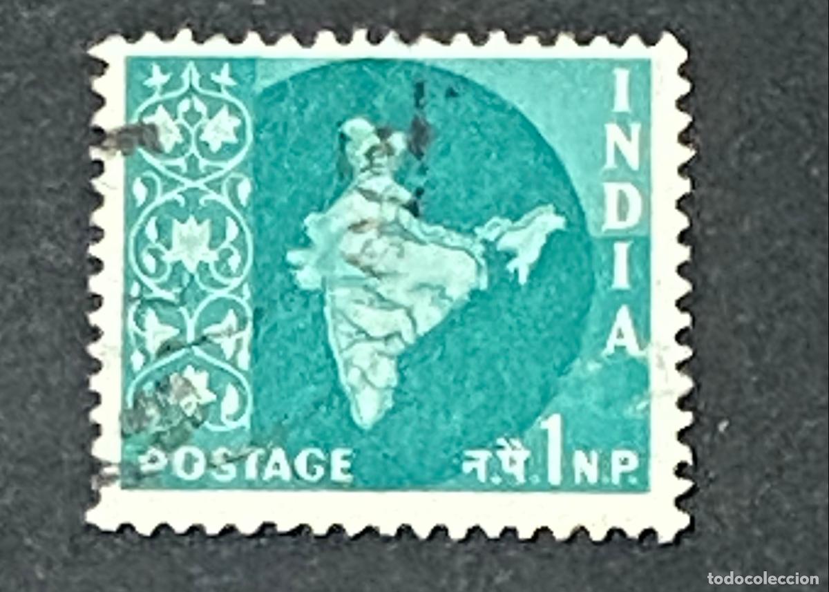 Sellos: Francobollo India 1957 Mappa dell India 15 nP Blu Usato Filatelia - India Post