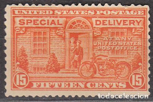 Sellos: ESTADOS UNIDOS IVERT E N&ordm; 10 (A&Ntilde;O 1925) CARTERO, ENTREGA ESPECIAL, SPECIAL DELIVERY, NUEVO CON SE&Ntilde;AL