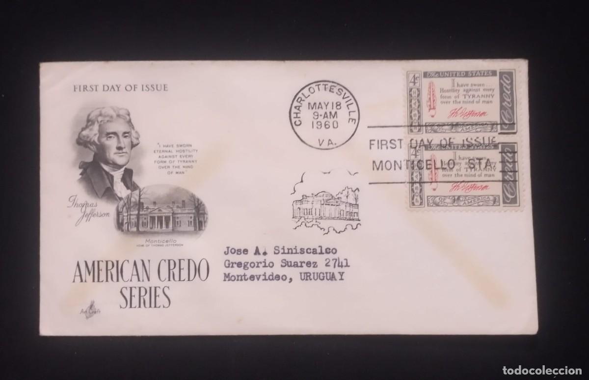 Sellos: TS) 1960 UNITED STATES, FDC, AMERICAN CREDO SERIES WITH THOMAS JEFFERSON,VF.