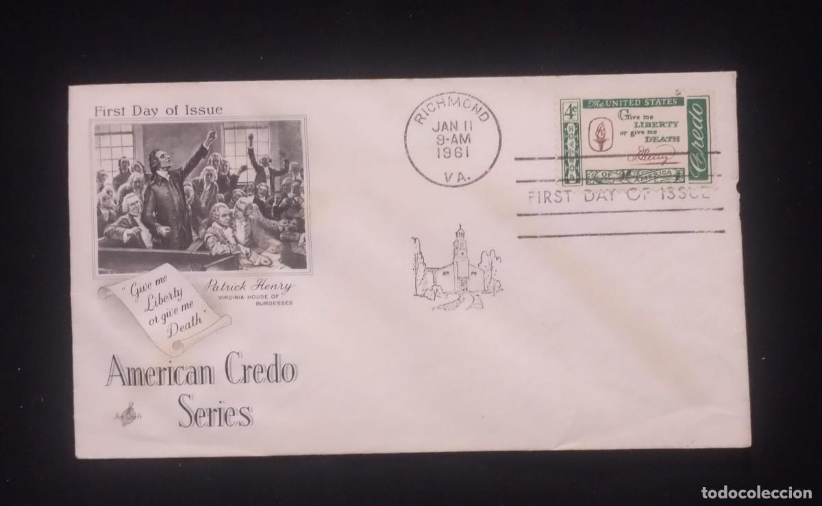 Sellos: TS) 1961 UNITED STATES, FDC, AMERICAN CREDO SERIES WITH PATRICK HENRY,CIRCULATE COVER,VF.