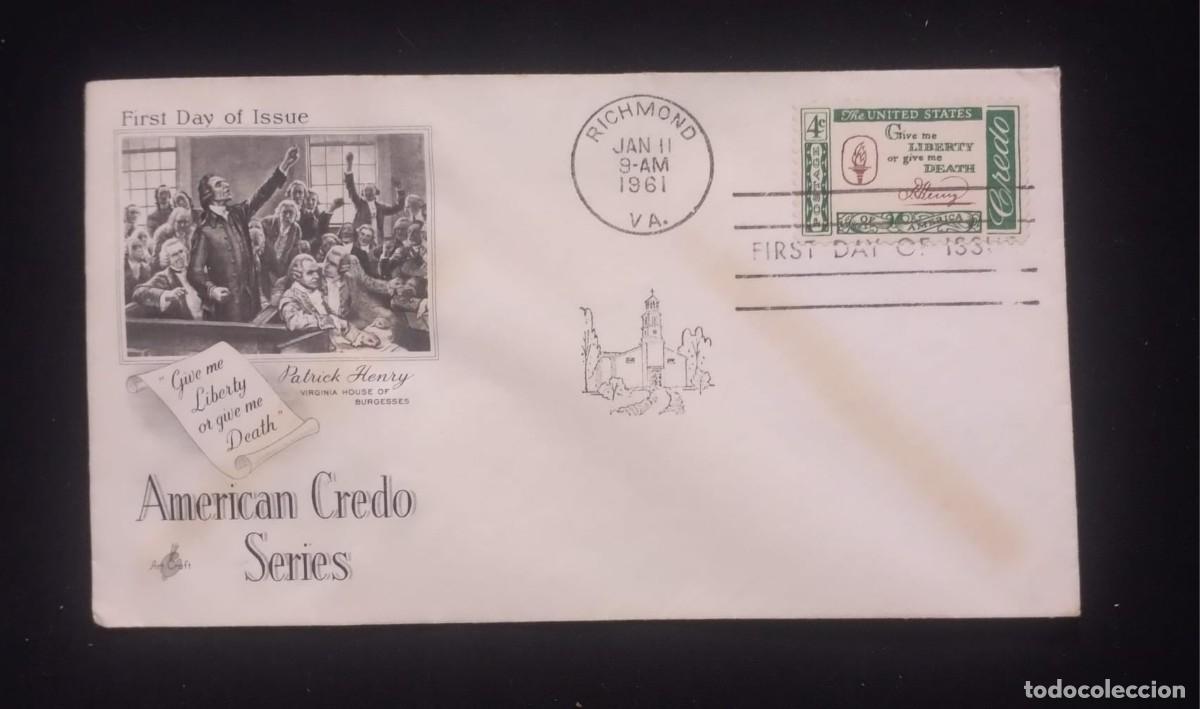 Sellos: TS) 1961 UNITED STATES, FDC, AMERICAN CREDO SERIES WITH PATRICK HENRY,VF.