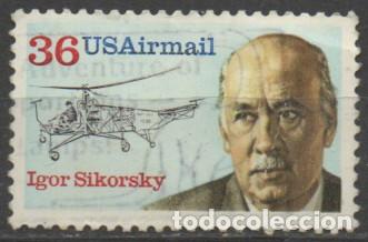 Sellos: Estados Unidos IVERT Aereo N&ordm; 113, Igor Sikorsky, inventor del helicoptero que lleva su nombre, usad