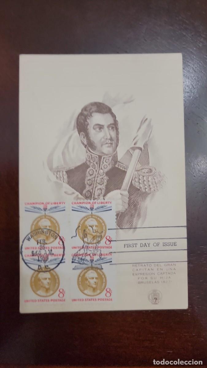 Sellos: TS) 1959 UNITED STATES, FDC,WITH THE CHAMPION OF LIBERTY GENERAL JOSE DE SAN MARTIN,XF.