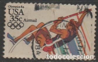 Sellos: Estados Unidos a&eacute;reo 106, juegos ol&iacute;mpicos de Los Angeles, salto con pertiga, usado