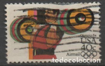 Sellos: Estados Unidos a&eacute;reo 98, juegos ol&iacute;mpicos de Los Angeles, Halterofilia, usado