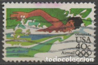 Sellos: Estados Unidos a&eacute;reo 97, juegos ol&iacute;mpicos de Los Angeles, nataci&oacute;n, usado