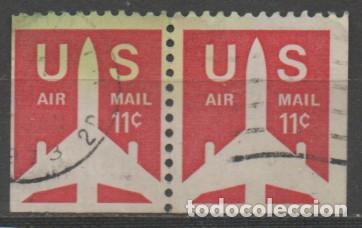 Sellos: Estados Unidos a&eacute;reo 74 a, Silueta de un avi&oacute;n de pasajeros, usado, pareja de carnet