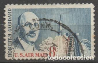 Sellos: ESTADOS UNIDOS IVERT AEREO N&ordm; 65, Goddard, cohete Atlas y torre de lanzamiento, Cabo Kennedy, usado