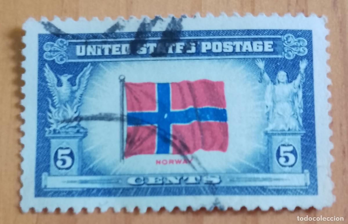 Sellos: EEUU - V/F 5 CENT - A&Ntilde;O 1943 - BANDERA DE NORUEGA