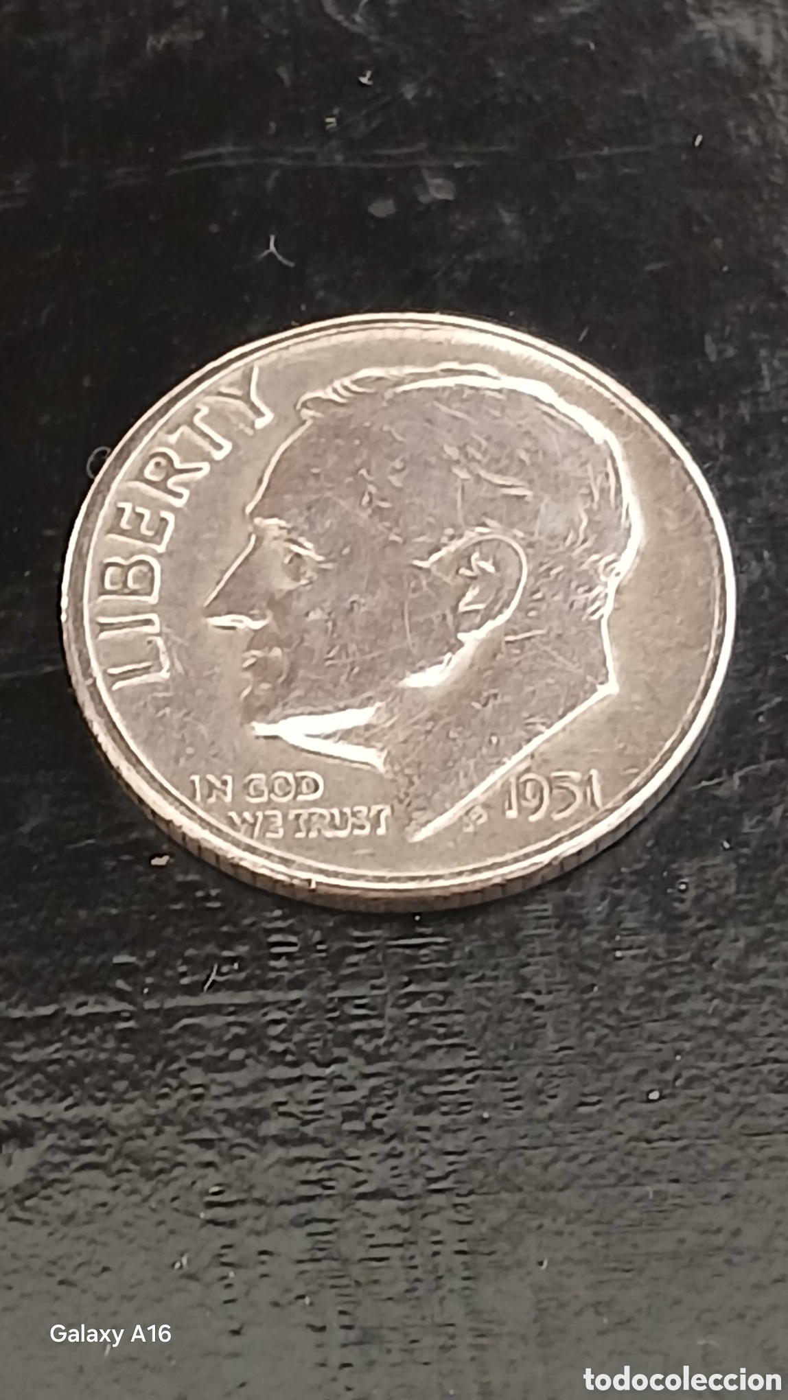 Sellos: Moneda de 10 c&eacute;ntimos de Roosevelt, acu&ntilde;ada en 1951 en Estados Unidos. Plata 900. -
