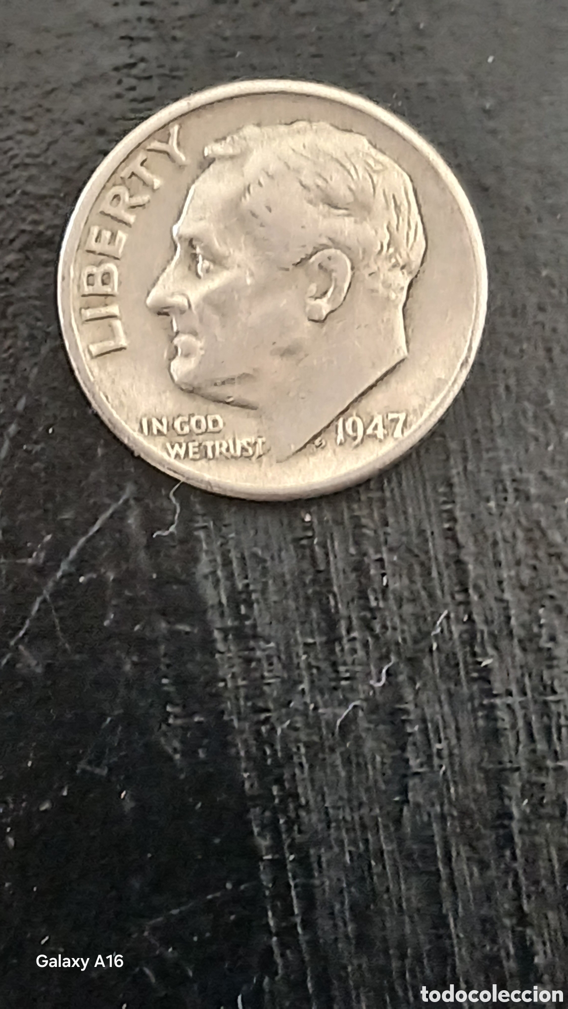 Sellos: Moneda de 10 c&eacute;ntimos de Roosevelt, acu&ntilde;ada en 1947 en Estados Unidos Plata 900.
