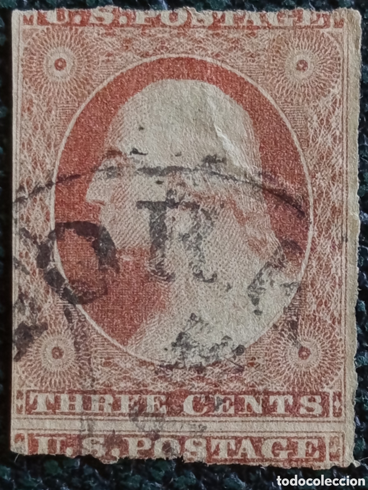 Sellos: Sello EE.UU. 3c George Washington Usado (1851) Cat&aacute;logo Scott #11
