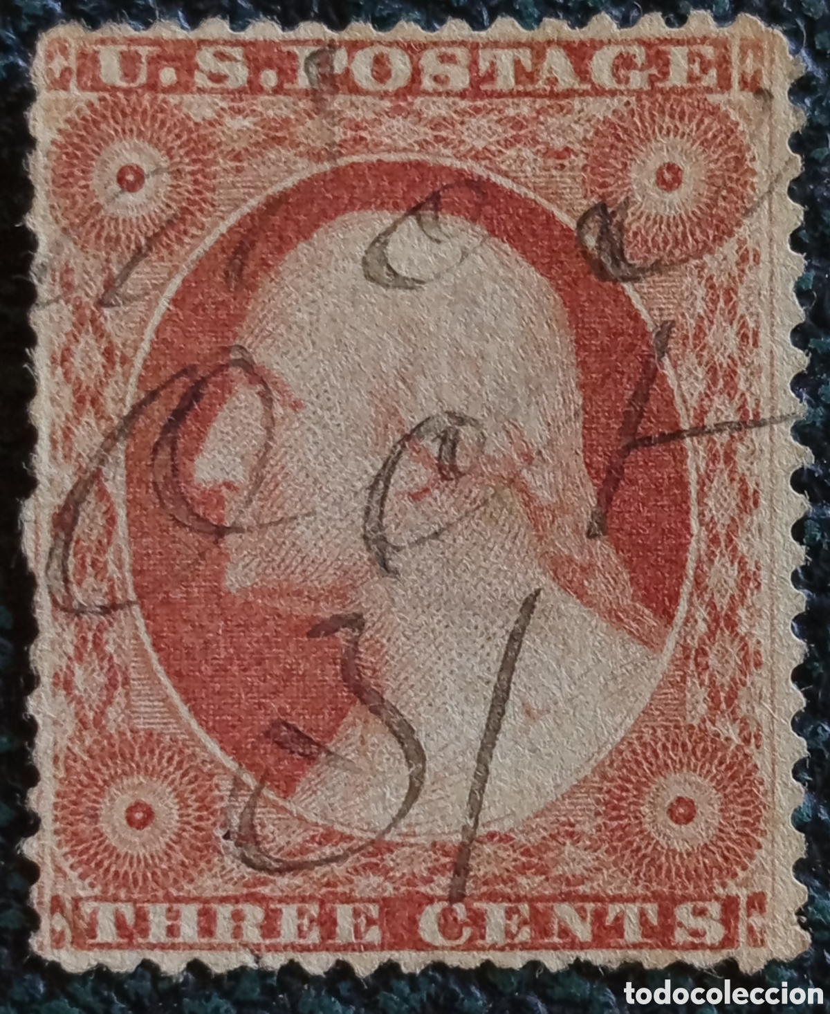 Sellos: Sello EE.UU. 3c George Washington Usado (1857) Cat&aacute;logo Scott #26