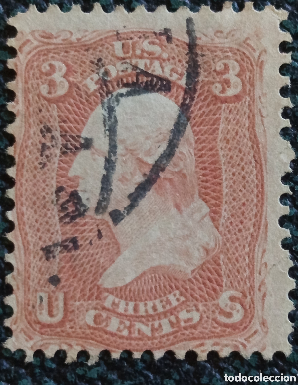 Sellos: Sello EEUU 1861 George Washington 3c Usado Cat&aacute;logo Yvert N&ordm; 18