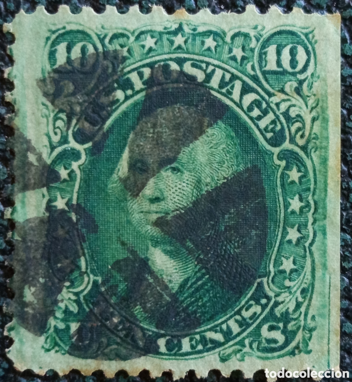 Sellos: Sello EEUU 1861 George Washington 10c Verde Usado - Cat&aacute;logo Yvert N&ordm; 22