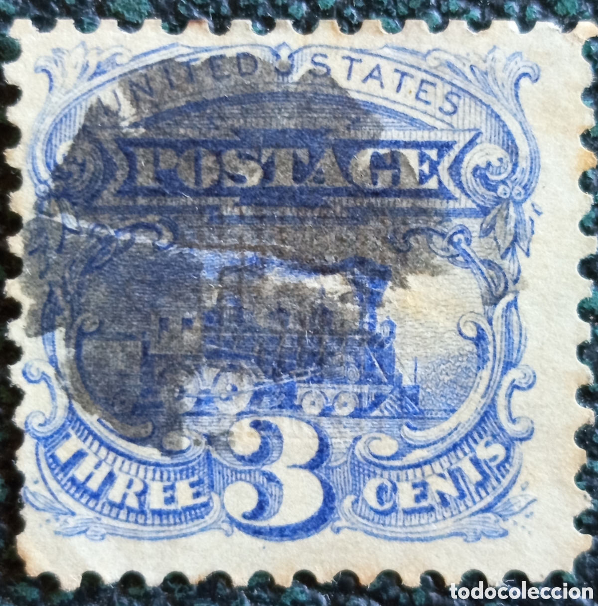 Sellos: Sello EEUU 1869 Locomotora 3c Azul G-Grill Usado Cat&aacute;logo Yvert N&ordm; 31