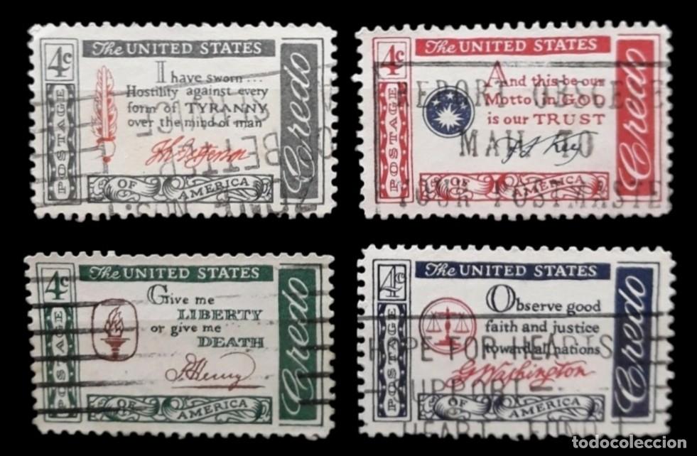 Sellos: ESTADOS UNIDOS 1960 -1961 Credo americano. Citas de personajes eminentes. USADO.