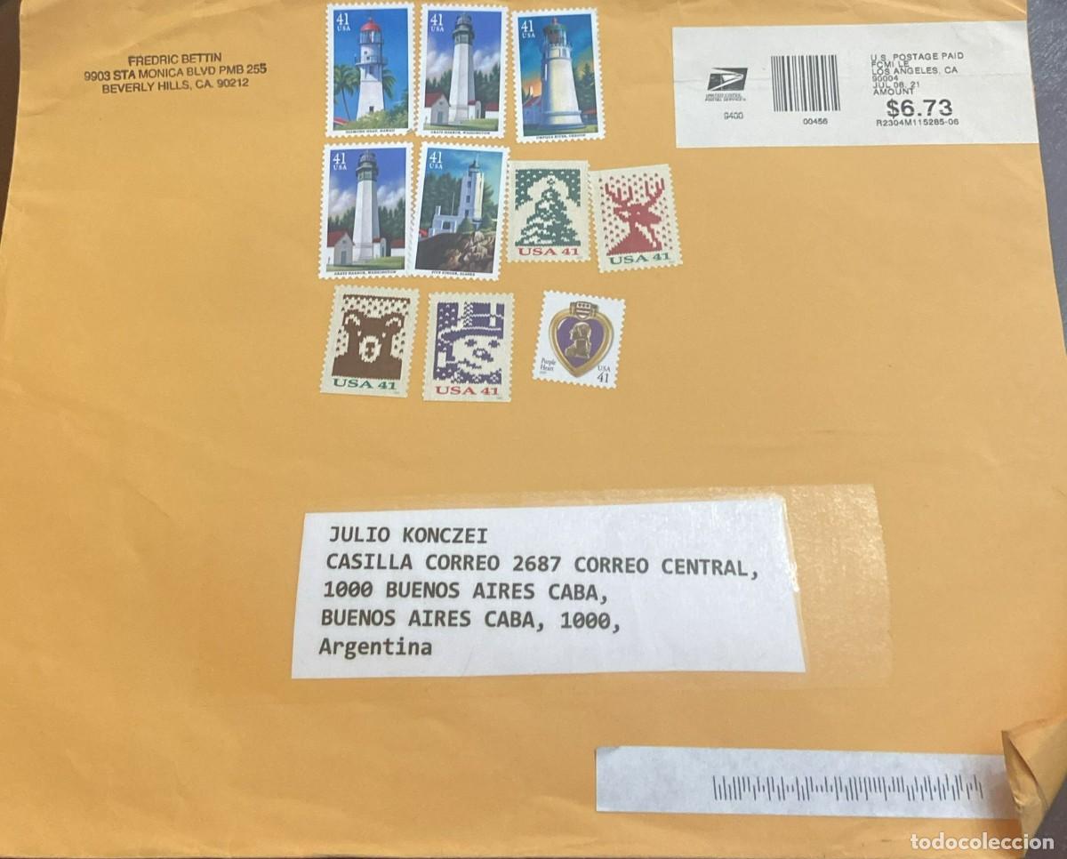 Sellos: TS) 2021 UNITED STATES, COVER SENT FROM LOS ANGELES TO BUENOS AIRES,MULTIPLE STAMPS.