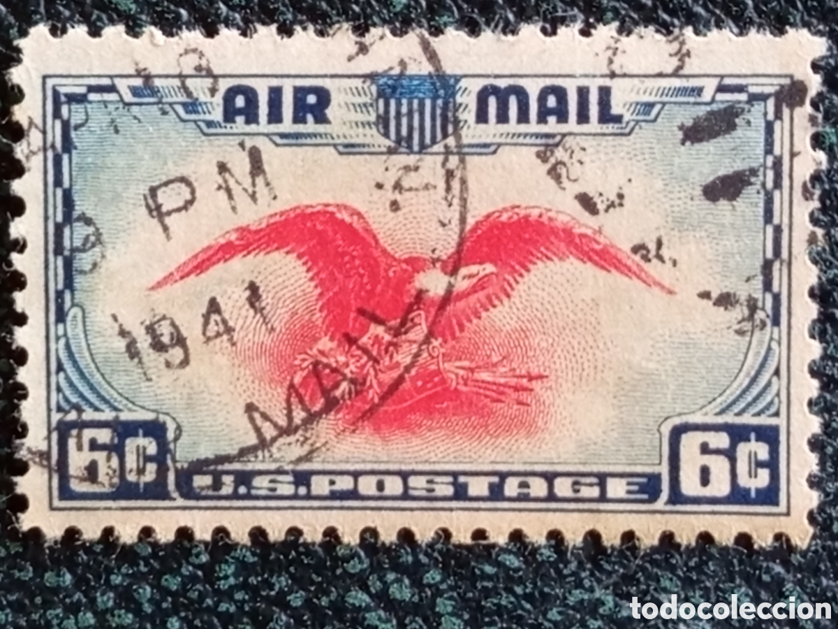 Sellos: Sello EEUU 6c Correo A&eacute;reo &Aacute;guila 1938 Usado Cat&aacute;logo Scott #C23